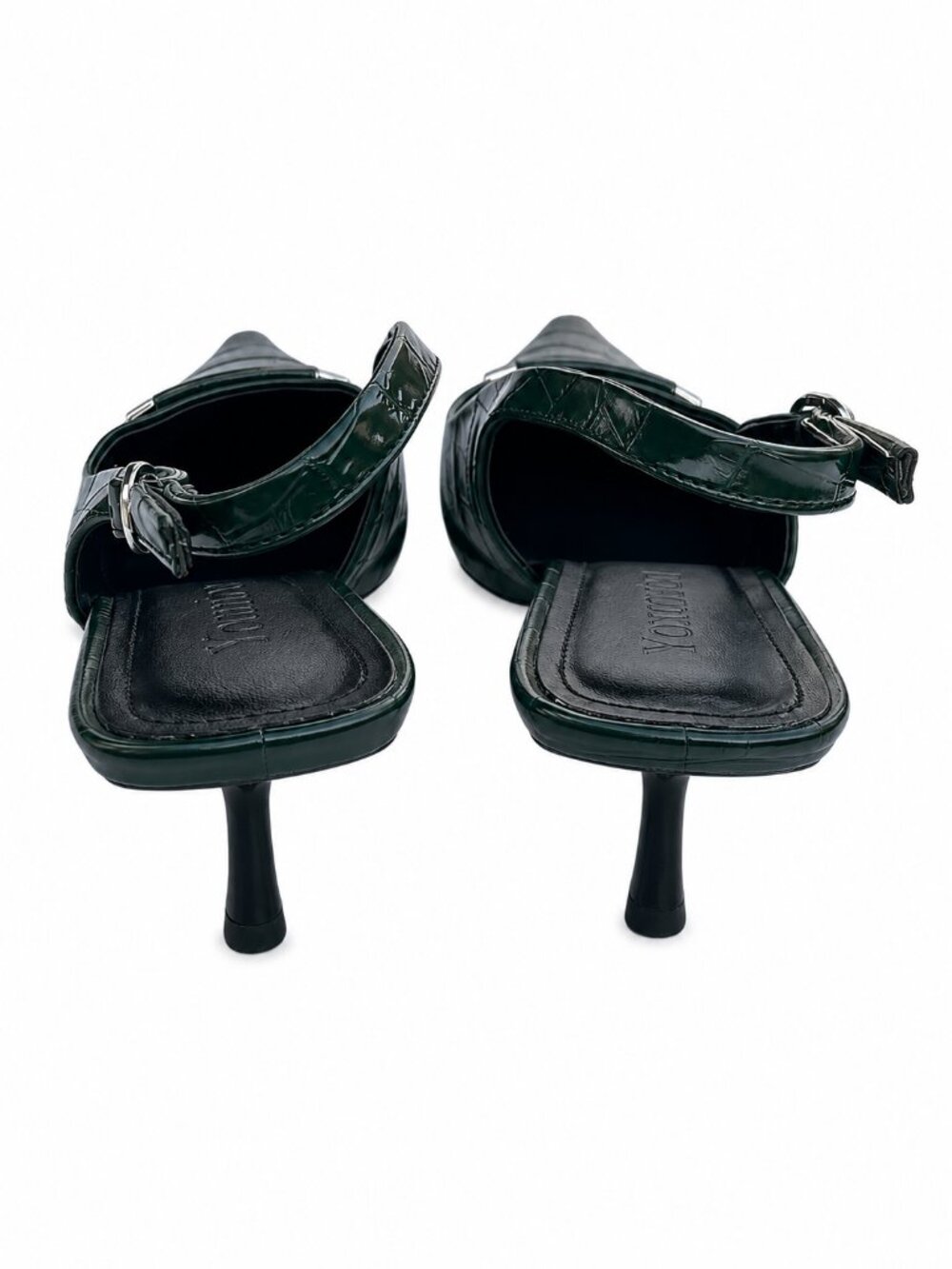 Younton Women's Green Croc Embossed Slingback Kitten Heel Pointed Pumps, 8.5 - Picture 5 of 7